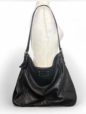💜 Kate Spade NY Aurelia Hobo Tassel Black Leather Shoulder Bag (OS)